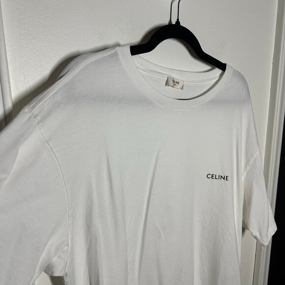 Celine Paris Small Logo White T-Shirt Men's Size XXL 100% Cotton - Picture 3 of 11